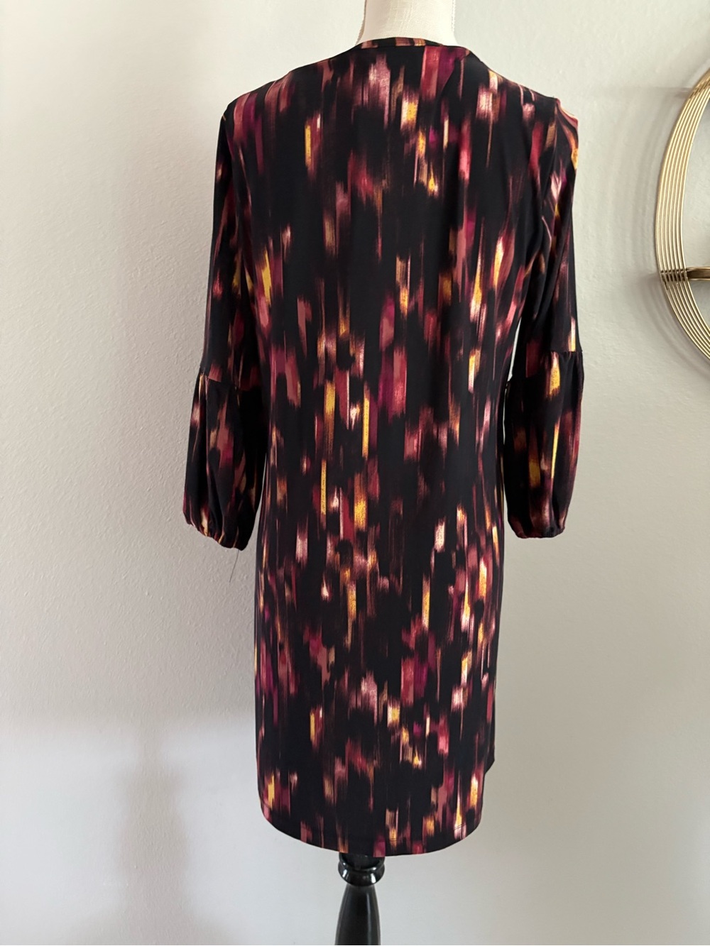 Harper Black Dress with Pink & Gold Brushstroke Pattern - Picture 2 of 6